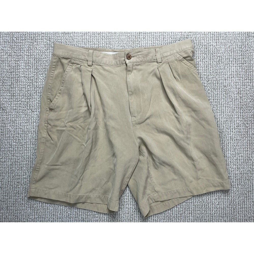 Vintage Tommy Bahama Shorts Mens Sz 36 (33) Tan Silk Pleated Chinos